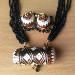 Black white Dholki Necklace Set A Beautiful Peice of Rajasthani Jewellery