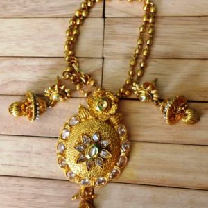 Golden Necklace Set With Stone Work