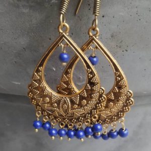 Blue and golden earrings deals