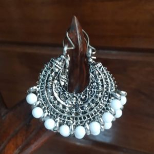 Appealing White Beads Oxidised Earrings