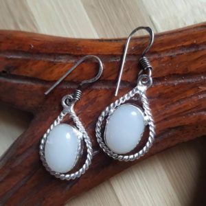 Charming Milky White Stone Metal Earrings