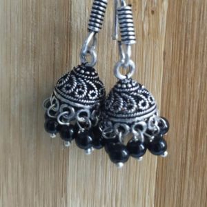 Metal Earrings With Black Beads